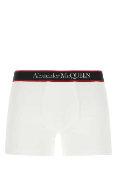 Shop Alexander Mcqueen Logo-waist Stretch Boxer Shorts In White/red