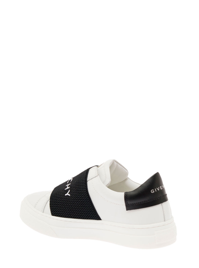 Shop Givenchy White Sneakers In Leather With Conotrasting Logo Band Kids In Bianco