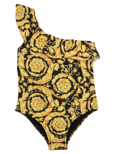 Shop Versace Baroque Ss92 One-piece Swimsuit In Black/gold