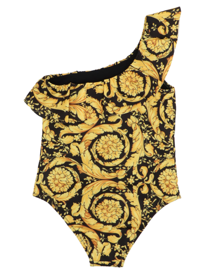 Shop Versace Baroque Ss92 One-piece Swimsuit In Black/gold