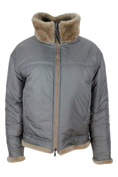 Shop Brunello Cucinelli Reversible Jacket Jacket In Very Soft And Precious Shearling In Ice