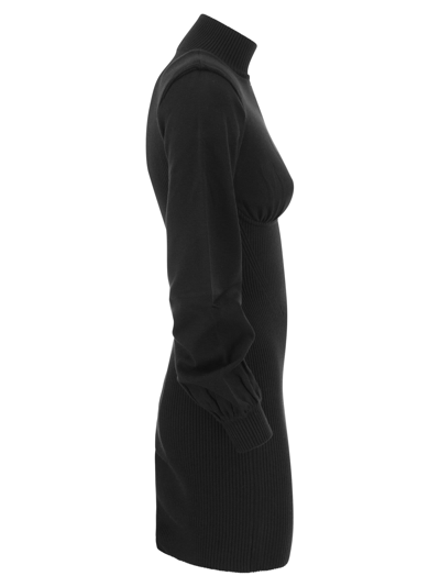 Shop Elisabetta Franchi Ribbed Mini Dress With High Neck And Cups In Nero