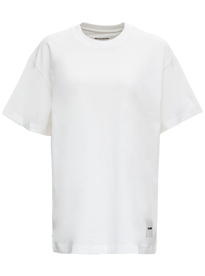 Shop Jil Sander White T-shirt Three-pack In Cotton With Logo Patch At The Bottom Man In Bianco