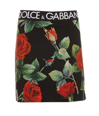 Shop Dolce & Gabbana Logo And Roses Print Mini Skirt In Nero