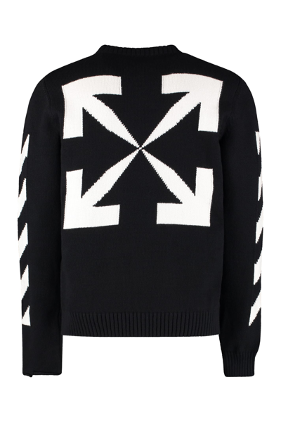 Shop Off-white Cotton Blend Crew-neck Sweater In Nero E Bianco