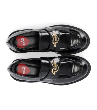 Shop Love Moschino Black Platform Loafer With Logo In Nero