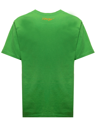 Shop Kenzo Black T-shirt In Cotton With Poppy Print Man In Green