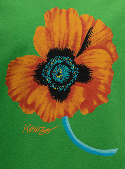 Shop Kenzo Black T-shirt In Cotton With Poppy Print Man In Green