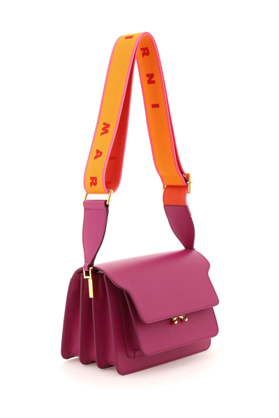 Shop Marni Trunk Medium Bag With Logo Strap In Purple