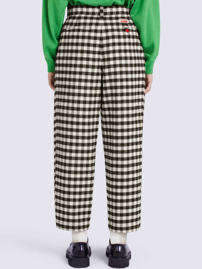 Shop Kenzo Cropped Gingham Trousers In Nero.