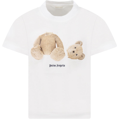 Shop Palm Angels White T-shirt For Rboy With Bear