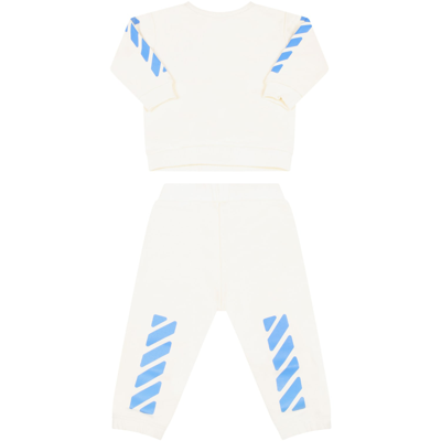 Shop Off-white Ivory Tracksuit For Baby Boy With Logo In Bianco