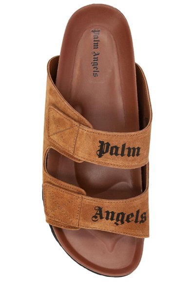 Shop Palm Angels Logo-printed Sandals In Beige