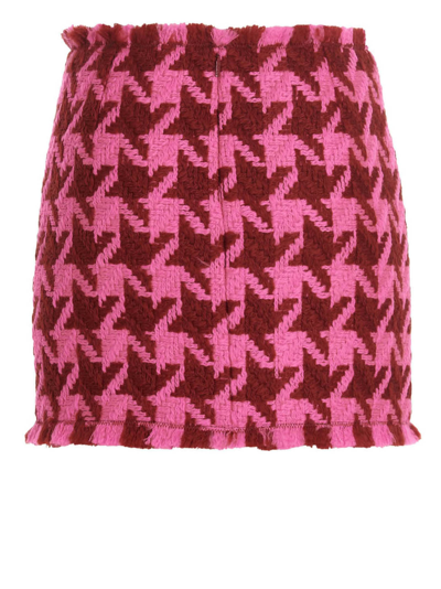 Shop Versace Houndstooth Skirt In Parade Red+fuchsia
