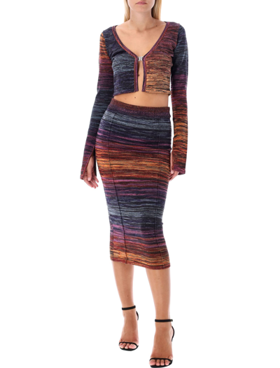 Shop Rotate Birger Christensen Knit Midi Skirt With Cut-out Space Dye In Mix Multicolor