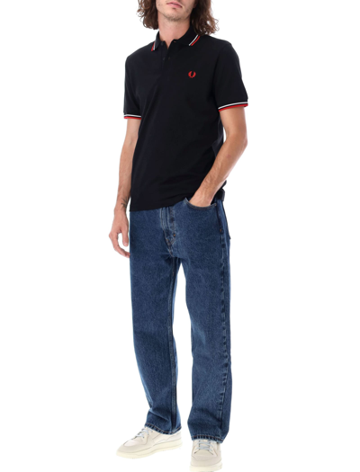 Shop Fred Perry Twin Tipped Polo Shirt In Black Red