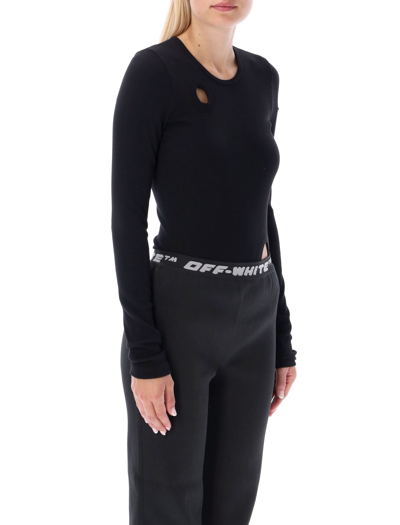 Off-white Meteor Ribbed Stretch Cotton Bodysuit In Black