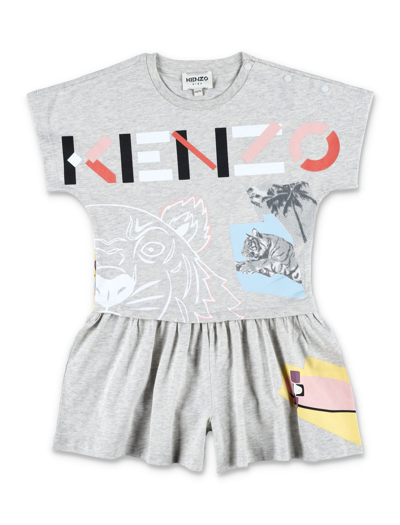 Shop Kenzo Tiger And Logo Print Jumpsuit In Grey