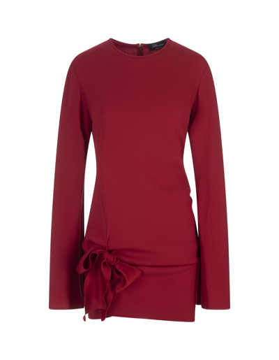 Shop Blumarine Red Short Dress With Long Sleeves And Bow Detail In Rosso