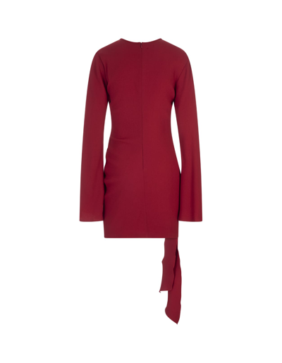 Shop Blumarine Red Short Dress With Long Sleeves And Bow Detail In Rosso