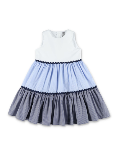 Shop Il Gufo Striped Flounced Sleeveless Dress In Light Blue Ink Blue