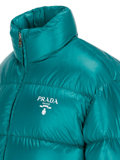 Shop Prada Logo Printed Puffer Jacket In Smeraldo