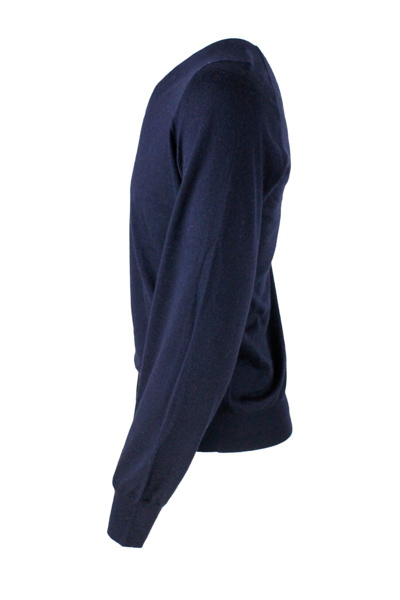 Shop Brunello Cucinelli V-neck Ribbed Plain Sweater In Navy