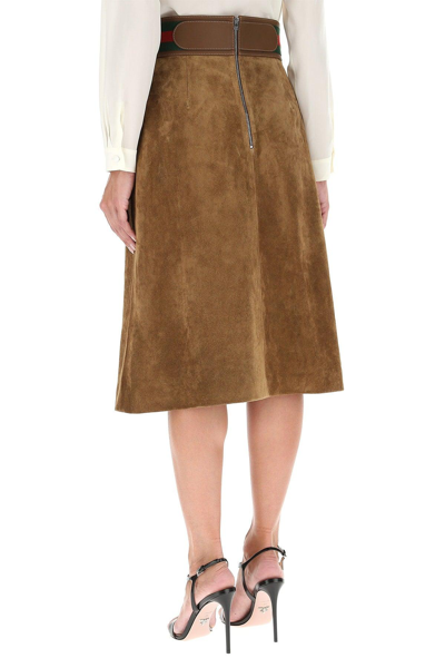 Shop Gucci Web Horsebit Skirt In Brown