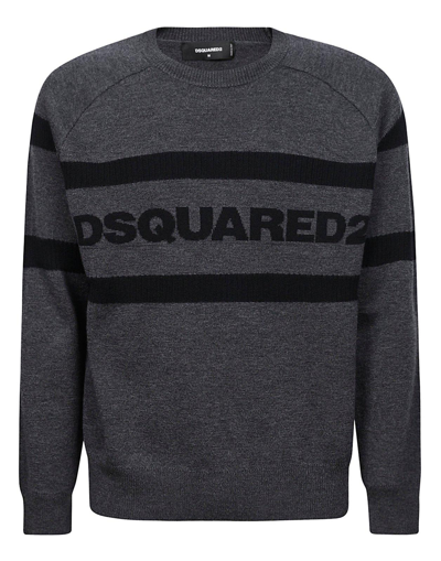 Shop Dsquared2 Logo Intarsia Crewneck Knitted Sweater In Grigio