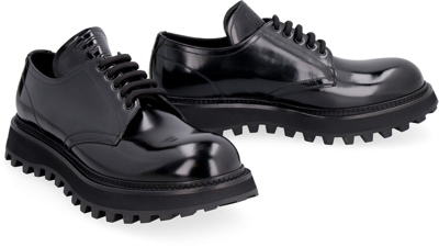 Shop Dolce & Gabbana Leather Lace-up Derby Shoes In Nero
