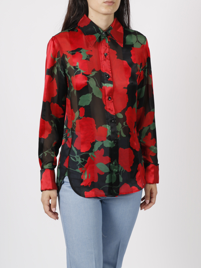 Shop Saint Laurent Floral Print Shirt In Red