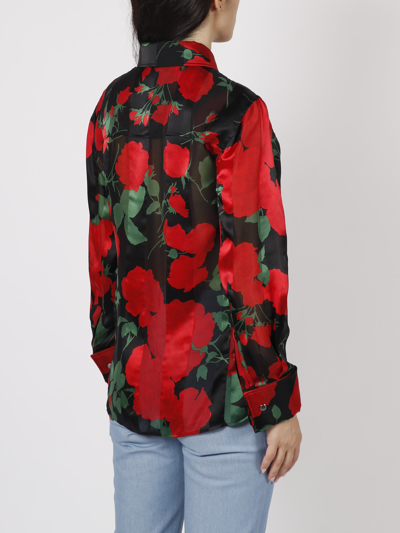 Shop Saint Laurent Floral Print Shirt In Red