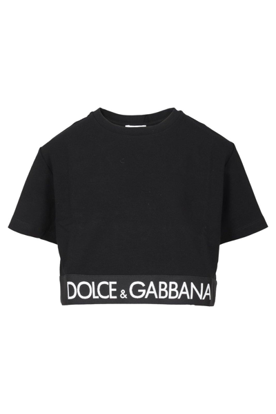 Shop Dolce & Gabbana Crewneck Cropped T-shirt In (nero)