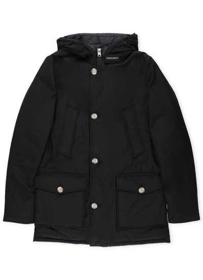Shop Woolrich Buttoned Long-sleeved Padded Coat In Nero