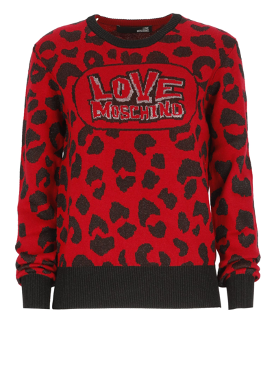 Shop Love Moschino Sweater With Logo And Dalmatian Print In Cherry