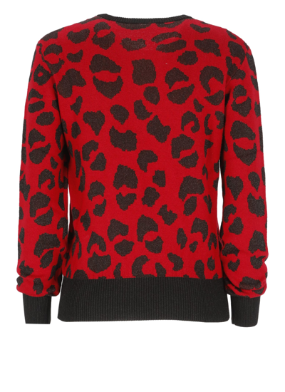 Shop Love Moschino Sweater With Logo And Dalmatian Print In Cherry