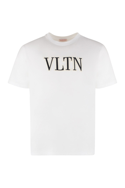 Shop Valentino Vltn Embroidered Cotton T-shirt In Bo Bianco