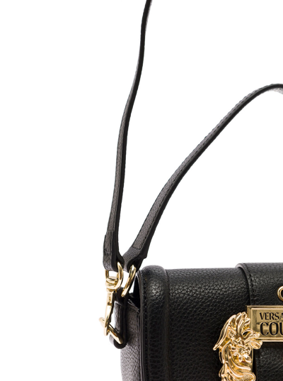 Shop Versace Jeans Couture Black Crossbody Bag In Leatherette With Baroque Maxi Buckle Woman