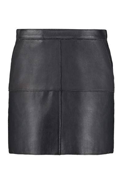 Shop P.a.r.o.s.h Maciockx Leather Mini Skirt In Black