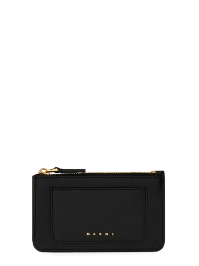 Shop Marni Leather Card Holder In Black