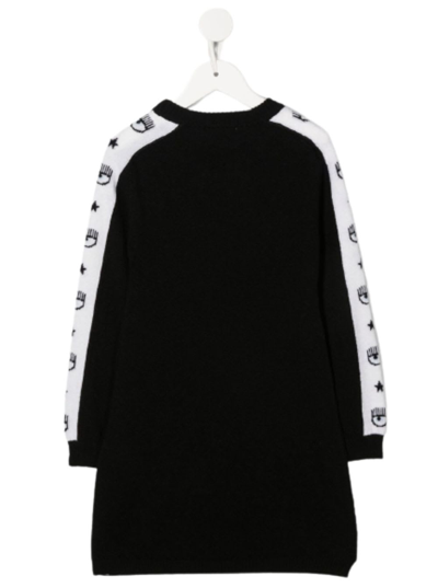 Shop Chiara Ferragni Black Sweater Dress In Wool Blend With White Band With Logo In Nero