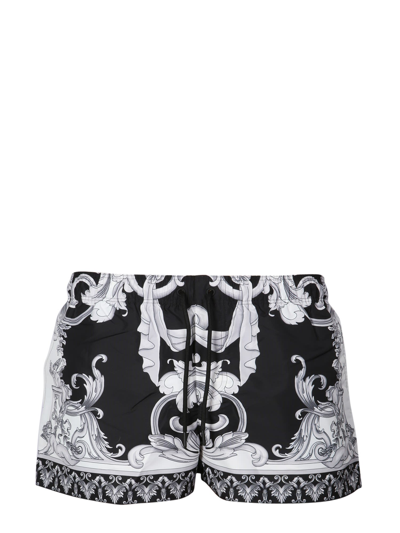 Shop Versace Silver Baroque Swimsuit In Black/white