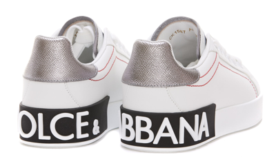 Shop Dolce & Gabbana Portofino Sneakers In Bianco/argento