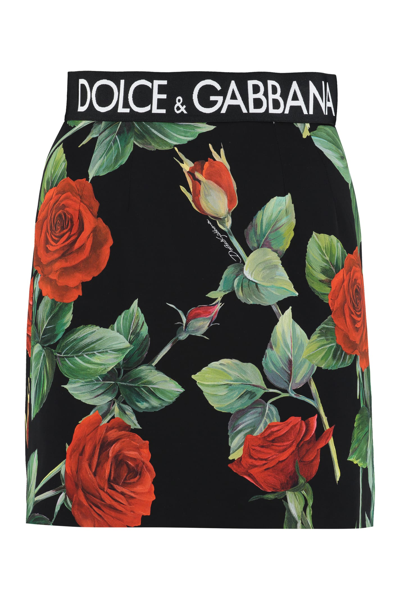 Shop Dolce & Gabbana Printed Silk Skirt In Rose Fdo Nero