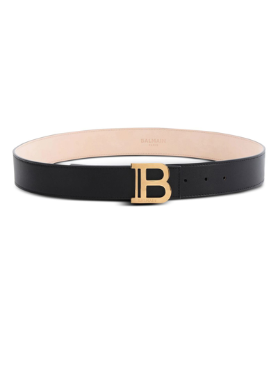 Shop Balmain Smooth Calfskin B-belt Belt In Black