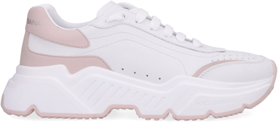 Shop Dolce & Gabbana Daymaster Leather Sneakers In Bianco/rosa Polvere
