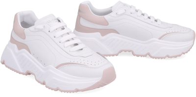 Shop Dolce & Gabbana Daymaster Leather Sneakers In Bianco/rosa Polvere