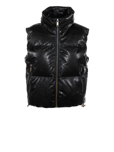 Shop Michael Michael Kors Leather Puffer Vest In Nero.