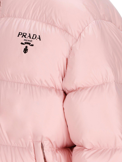Shop Prada Logo Printed Puffer Jacket In Alabastro