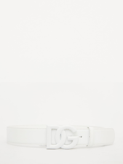 Shop Dolce & Gabbana White Leather Belt In Bianco